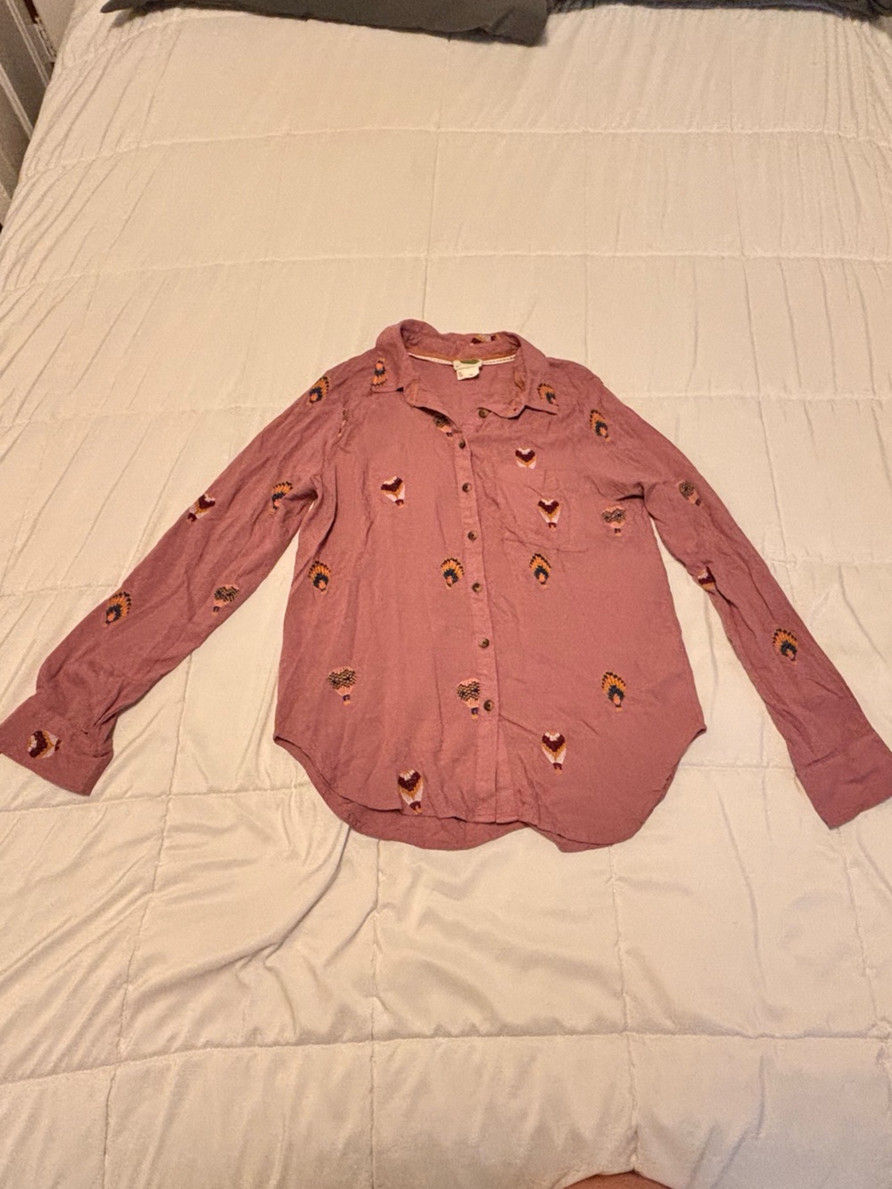 Anthropologie Dusty Rose Embroidered Button-Up Shirt